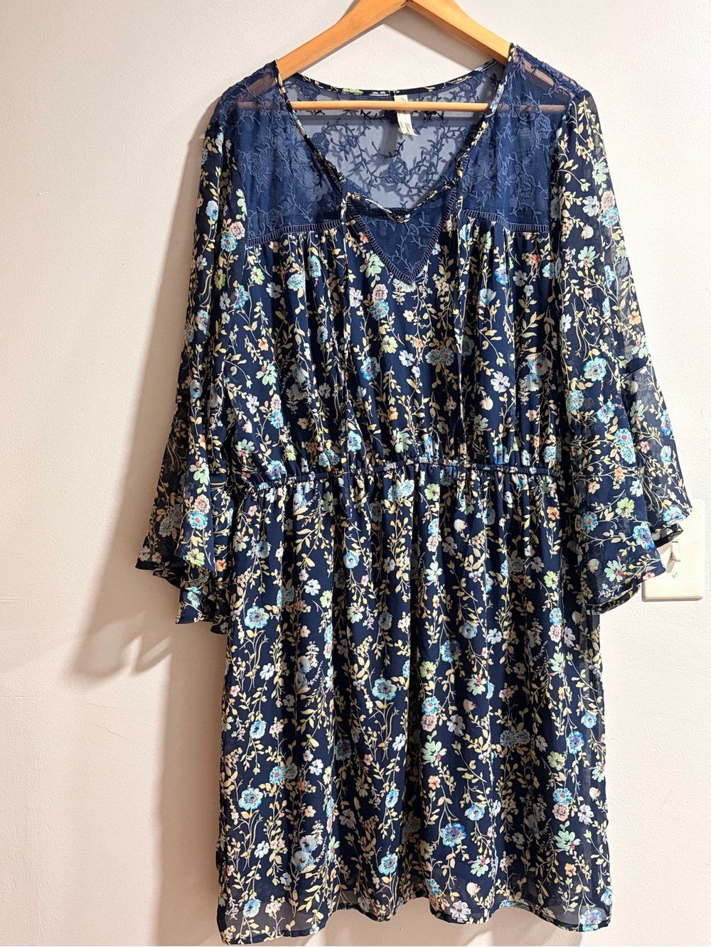 Perseption Navy Floral Lace-Trim Midi Dress